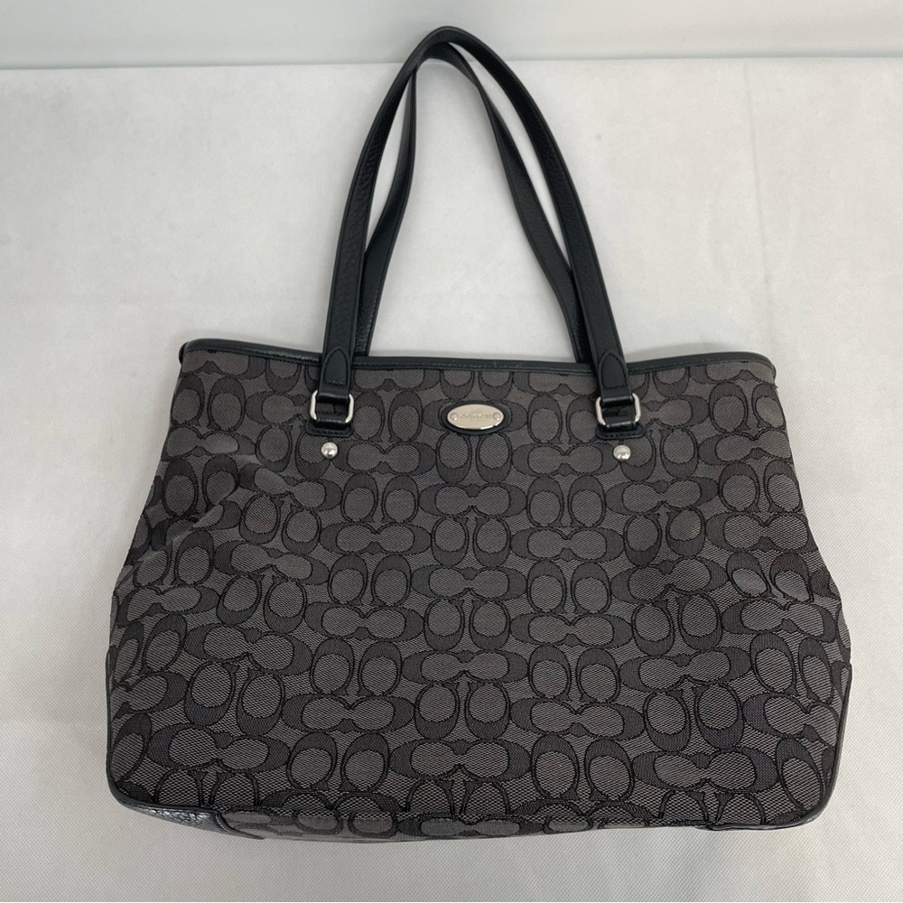COACH OUTLINED SIGNATURE ZIP TOTE SHOULDER BAG HANDBAG BROWN F36185